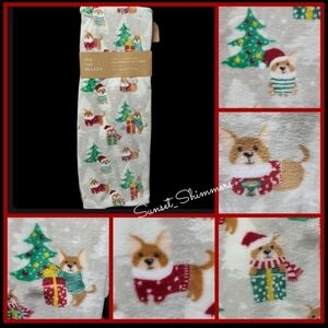 Corgi Dog Christmas Tree Santa Hat & Presents Soft Cozy Oversized Throw Blanket